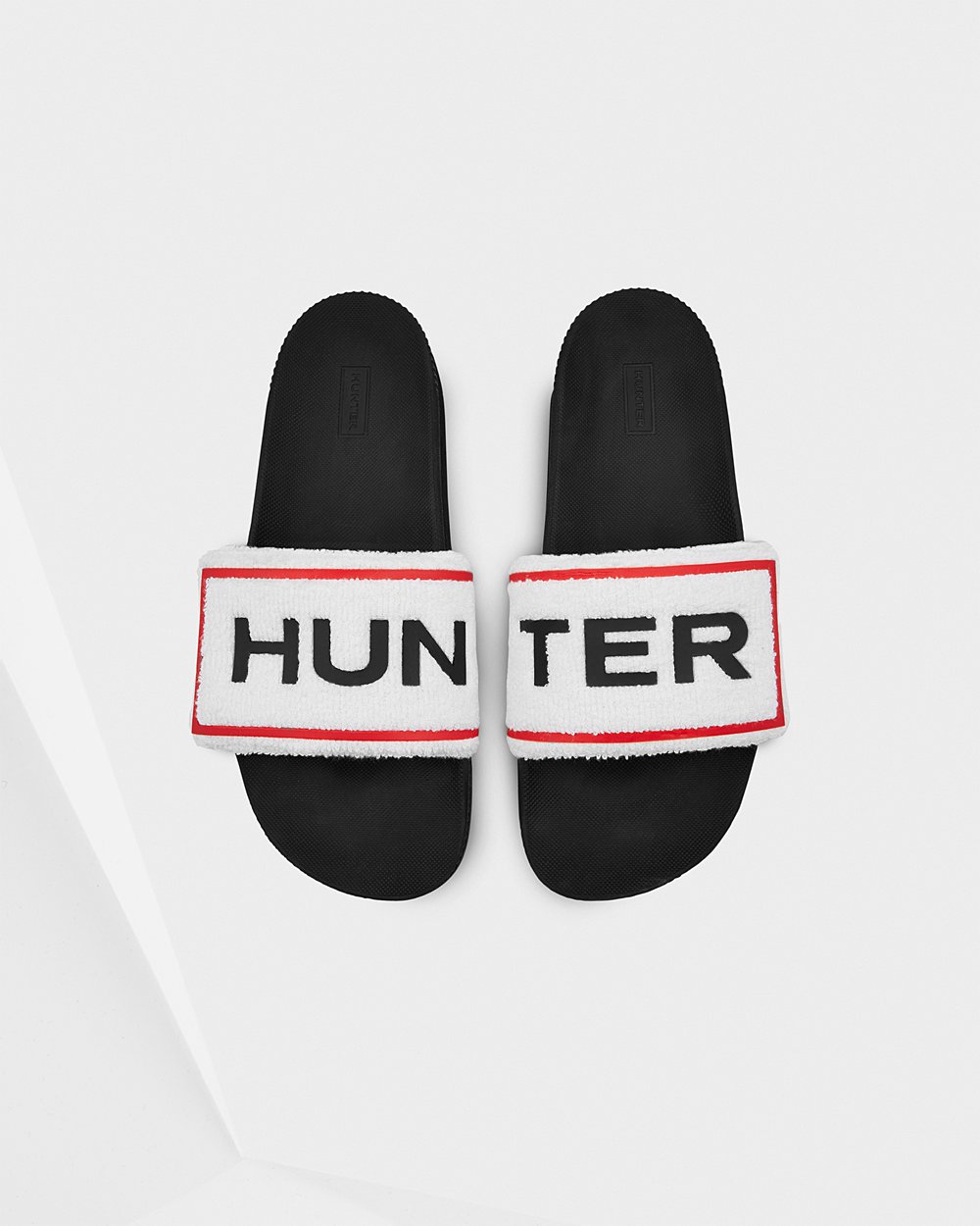 Slippers Heren - Hunter Original Terry Towelling Logo Adjustable - Zwart/Wit - 16YKTAHEX